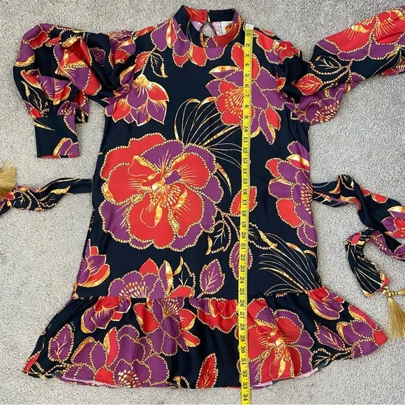 Farm Rio Shiny Chita Mini Dress Black Combo S - Picture 9 of 9